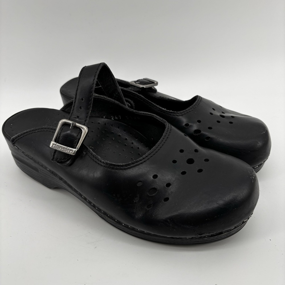 Dansko Merrie Mary Jane Comfort Shoe Clog Mule Black Leather Size 10 EUR 41 - Picture 1 of 8